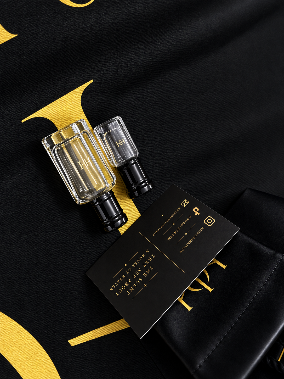 Any 2 × 12ml Bundle House of Heaven fragrance bottles with branded card and pouch